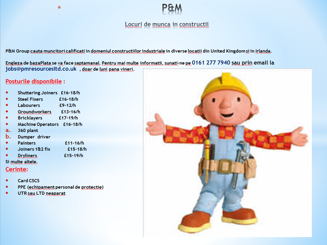 Locuri de munca in constructii